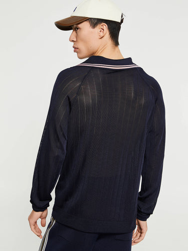 Wales Bonner - Roots Polo Shirt in Navy and Pink