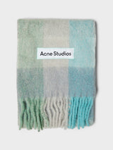 Acne Studios - Mohair Checked Scarf in Turquoise, Grey and Mint Green