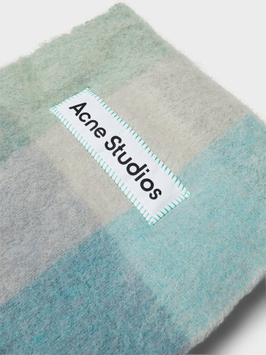 Acne Studios - Mohair Checked Scarf in Turquoise, Grey and Mint Green