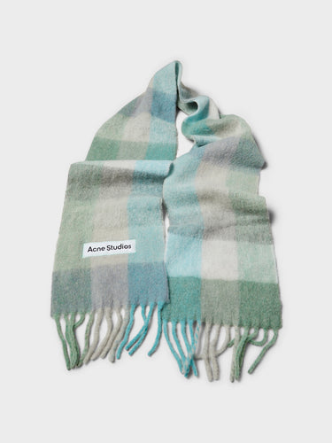 Acne Studios - Mohair Checked Scarf in Turquoise, Grey and Mint Green