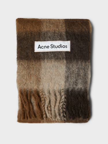 Acne Studios - Check Fringe Scarf in Dark Brown, White and Brown