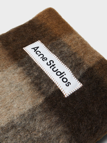 Acne Studios - Check Fringe Scarf in Dark Brown, White and Brown
