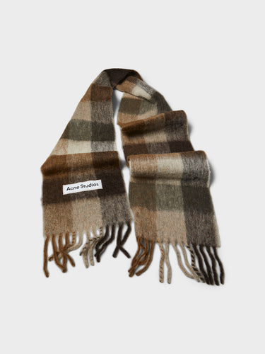 Acne Studios - Check Fringe Scarf in Dark Brown, White and Brown