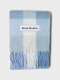 Acne Studios - Check Fringe Scarf in Light Blue, White and Powder Blue