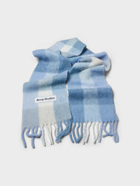 Acne Studios - Check Fringe Scarf in Light Blue, White and Powder Blue