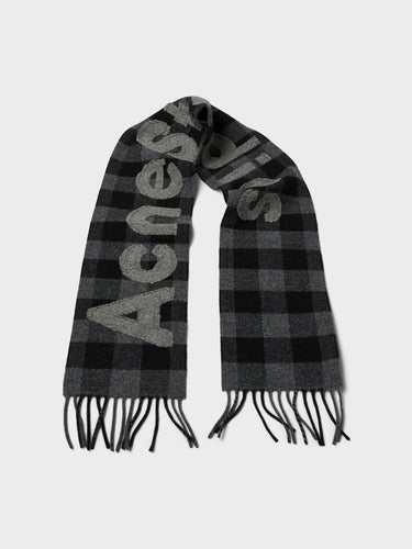 Acne Studios - Narrow Check Logo Scarf in Black and Grey
