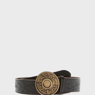 Acne Studios - Leather Logo Buckle Belt in Black and Camel