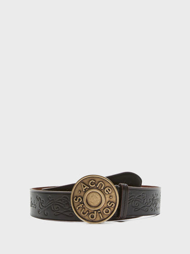 Acne Studios - Leather Logo Buckle Belt in Black and Camel