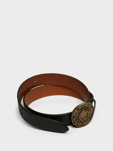 Acne Studios - Leather Logo Buckle Belt in Black and Camel
