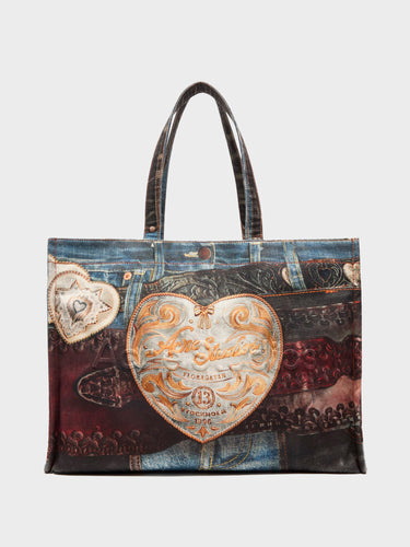 Logo Shoulder Tote Bag in Blue and Black