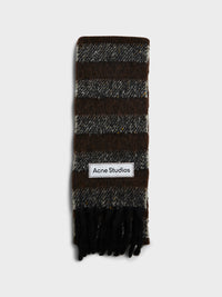 Acne Studios - Fringed Wool Skinny Scarf in Grey and Dark Brown