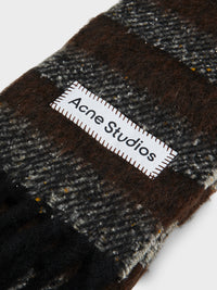 Acne Studios - Fringed Wool Skinny Scarf in Grey and Dark Brown
