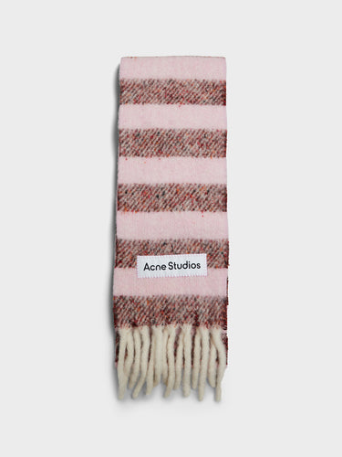 Fringed Wool Skinny Scarf in Pink and Red