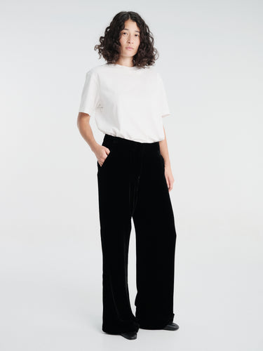 AF Agger - Silk Velvet Flared Pants in Black