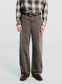 Auralee - Garment-Dyed Finx Corduroy 5P Wide Pants in Olive Brown