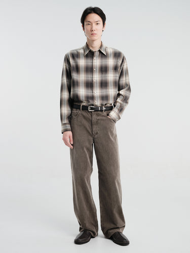 Auralee - Garment-Dyed Finx Corduroy 5P Wide Pants in Olive Brown