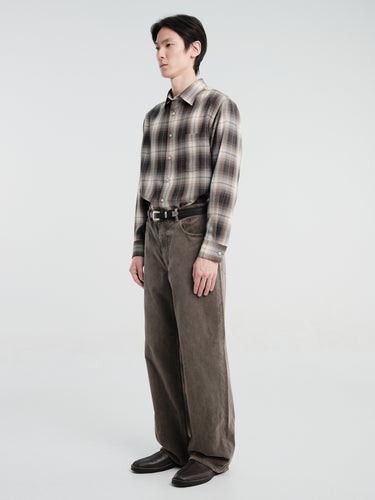 Auralee - Garment-Dyed Finx Corduroy 5P Wide Pants in Olive Brown