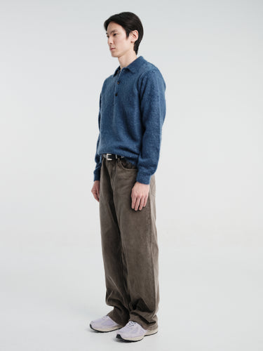 Auralee - Brushed Super Kid Mohair Knit Polo in Light Navy