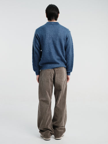 Auralee - Brushed Super Kid Mohair Knit Polo in Light Navy