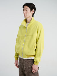 Auralee - Pure Silk Comfort Fleece Zip Blouson in Lime Yellow