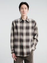 Auralee - Super Light Wool Check Shirt in Brown Charcoal