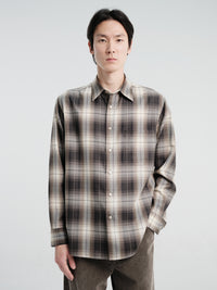 Auralee - Super Light Wool Check Shirt in Brown Charcoal