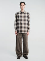 Auralee - Super Light Wool Check Shirt in Brown Charcoal