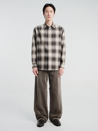 Auralee - Super Light Wool Check Shirt in Brown Charcoal