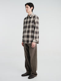 Auralee - Super Light Wool Check Shirt in Brown Charcoal