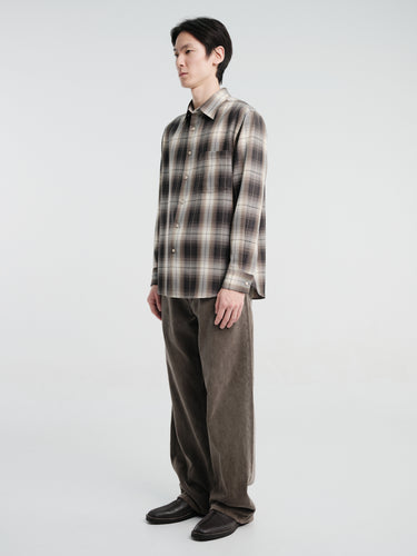 Auralee - Super Light Wool Check Shirt in Brown Charcoal