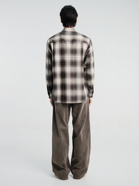 Auralee - Super Light Wool Check Shirt in Brown Charcoal