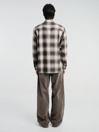 Auralee - Super Light Wool Check Shirt in Brown Charcoal