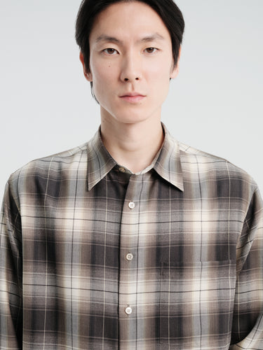 Auralee - Super Light Wool Check Shirt in Brown Charcoal