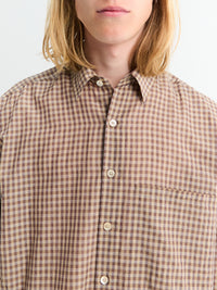 Auralee - Airy Light Cotton Check Big Shirt in Brown Gingham Check
