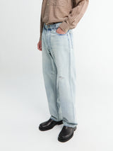 Auralee - Faded Selvedge Light Denim Wide Pants in Light Indigo