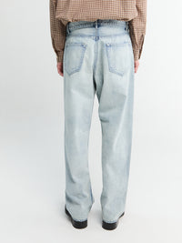 Auralee - Faded Selvedge Light Denim Wide Pants in Light Indigo