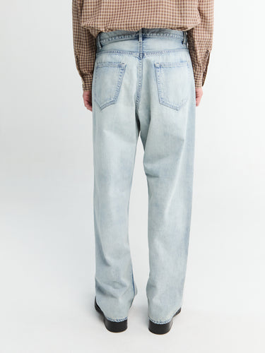 Auralee - Faded Selvedge Light Denim Wide Pants in Light Indigo