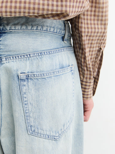 Auralee - Faded Selvedge Light Denim Wide Pants in Light Indigo