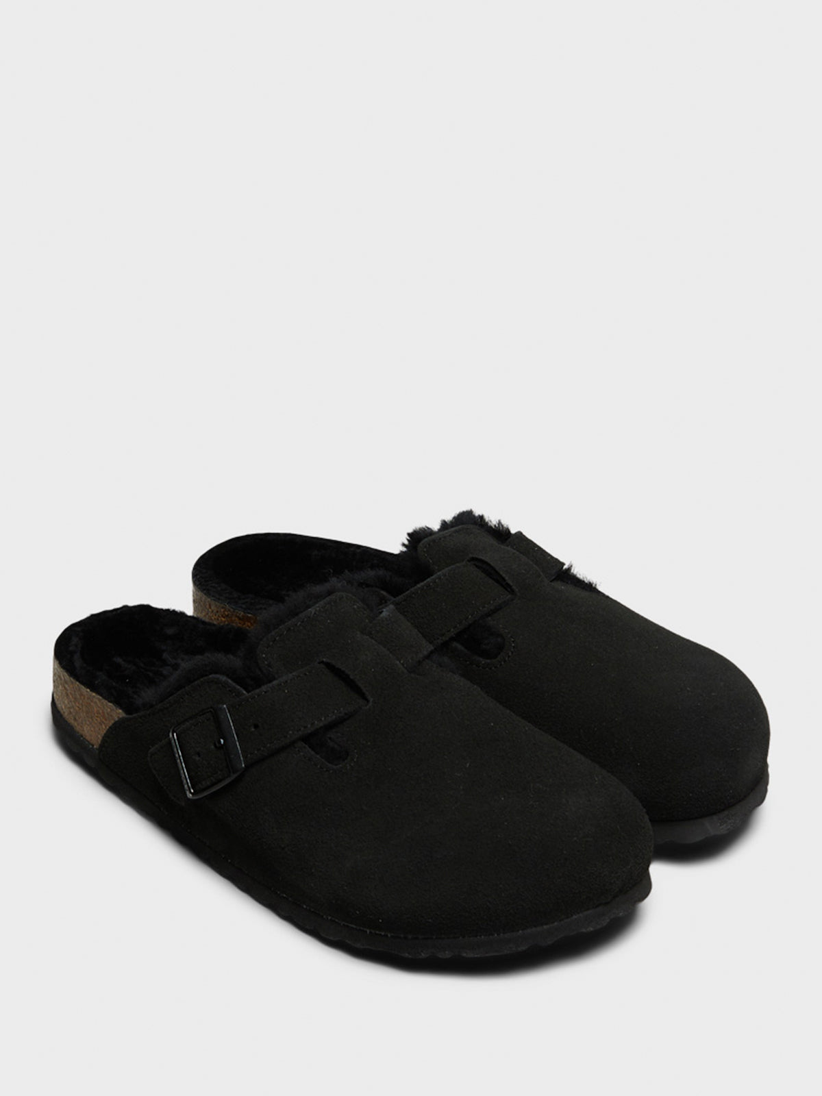 Boston VL/ Shearling Suede Sandals in Black (Narrow)