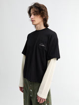 Calm. - Black T-Shirt Waffel Hybrid in Black and Cream