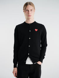 Comme des Garçons PLAY - Round-Neck Cardigan Red Emblem Knit in Black