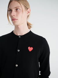 Comme des Garçons PLAY - Round-Neck Cardigan Red Emblem Knit in Black