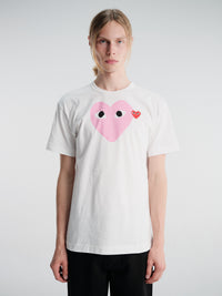 Comme des Garçons PLAY - Pink Emblem T-Shirt in White