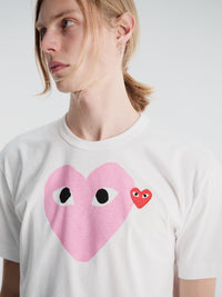 Comme des Garçons PLAY - Pink Emblem T-Shirt in White