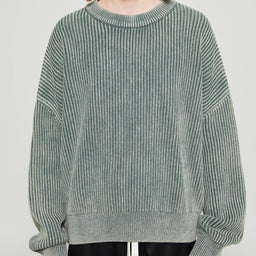 Cole Buxton - Acid Wash Knit Sweatshirt in Green