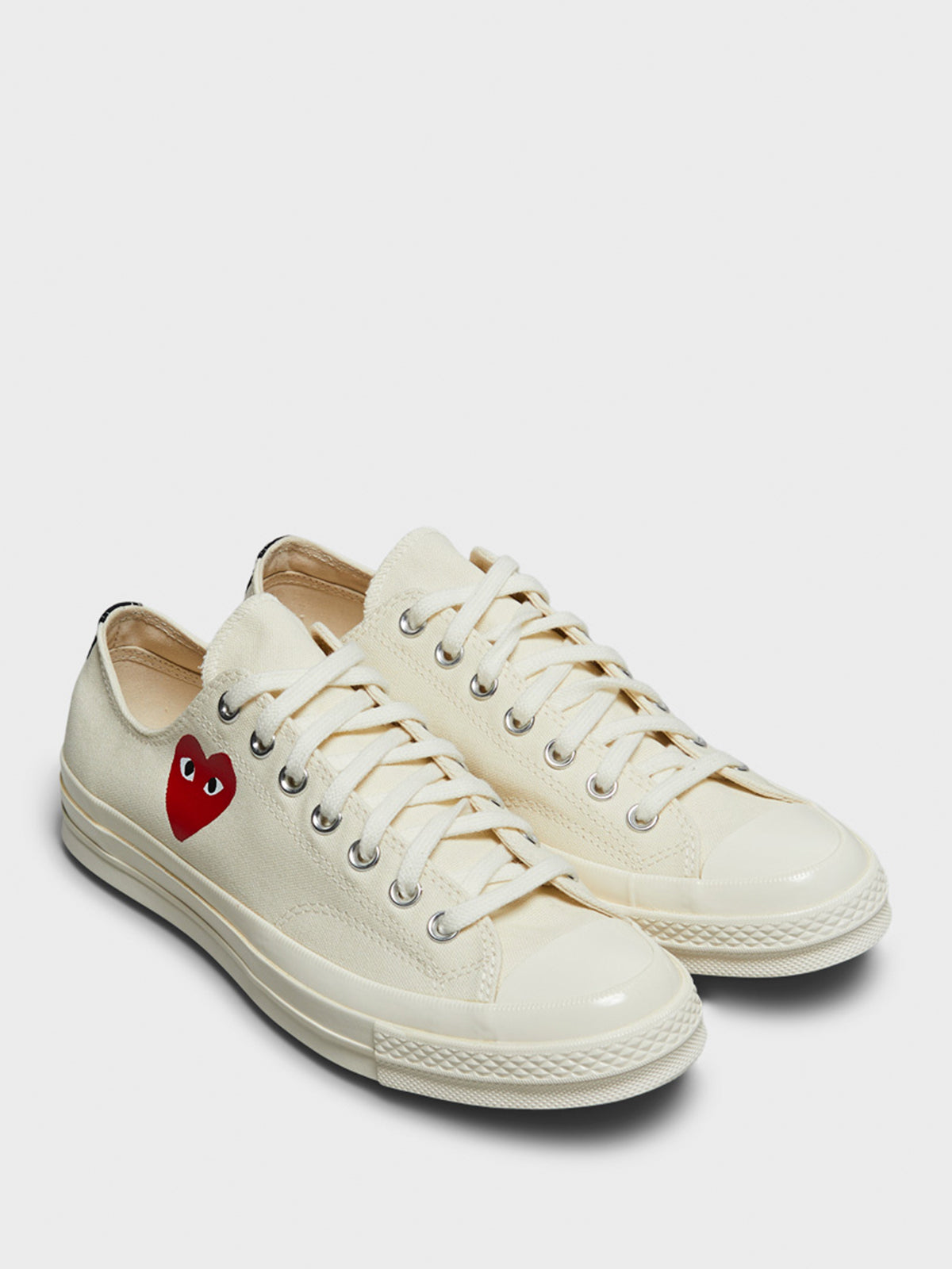 Small Red Heart Low Top Sneakers in Beige