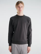 C.P. Company - Diagonal Raised Fleece Crewneck Lens Sweatshirt in Raven