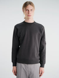 C.P. Company - Diagonal Raised Fleece Crewneck Lens Sweatshirt in Raven