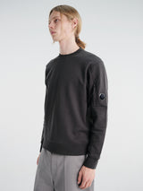 C.P. Company - Diagonal Raised Fleece Crewneck Lens Sweatshirt in Raven