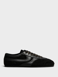 Dries Van Noten - Leather Trimmed Suede Sneakers in Black